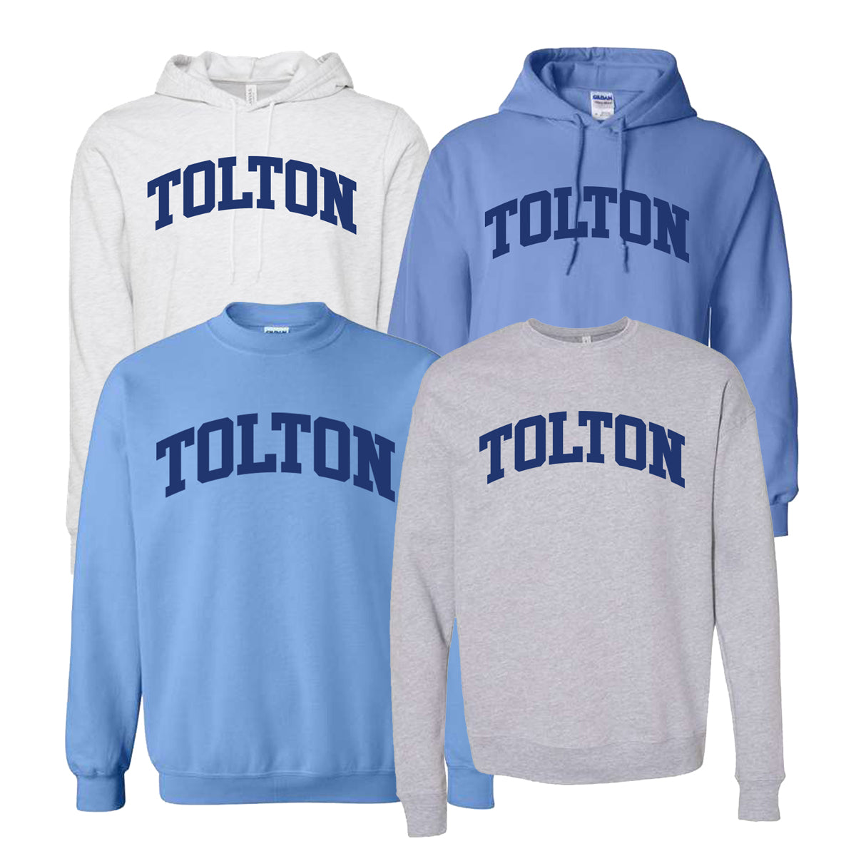 Tolton Crewneck and Hoodie With Navy Imprint